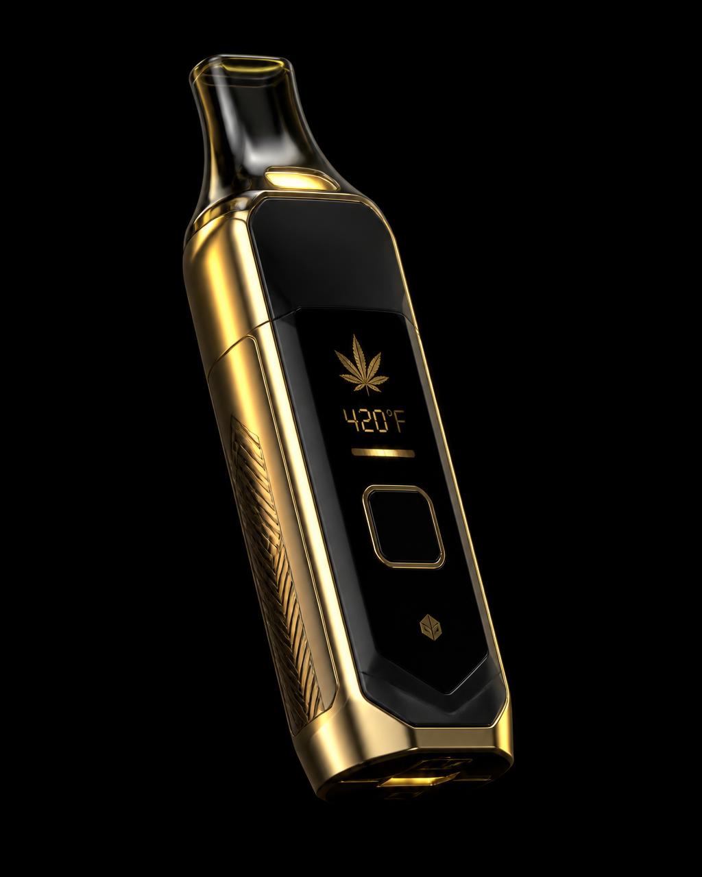 Futuristic black and gold cannabis vaporizer device
